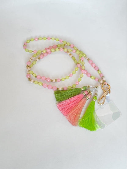 Bijoux de téléphone en perles vert et rose