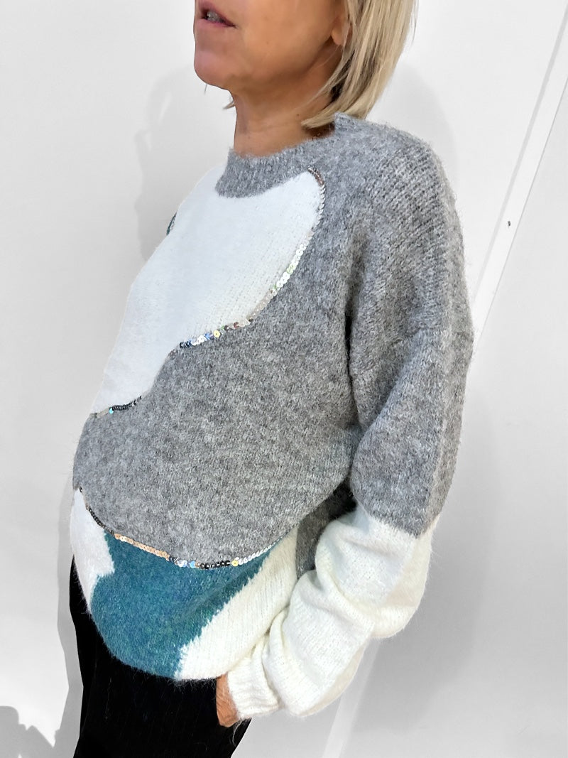 Pull à sequins argent